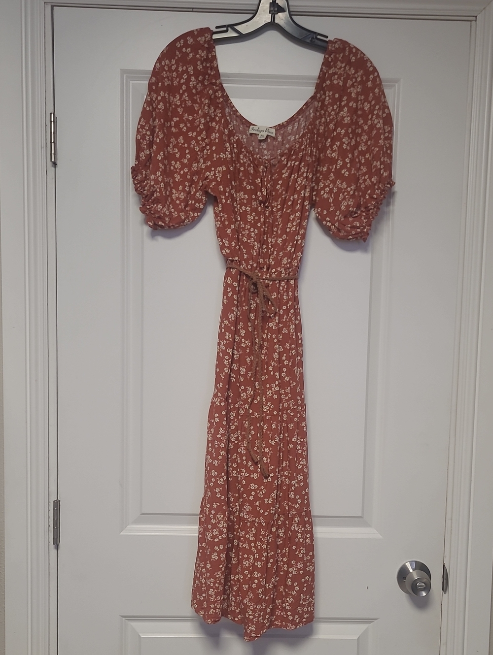 Floral Puff-Sleeve Maxi Dress - Rust
